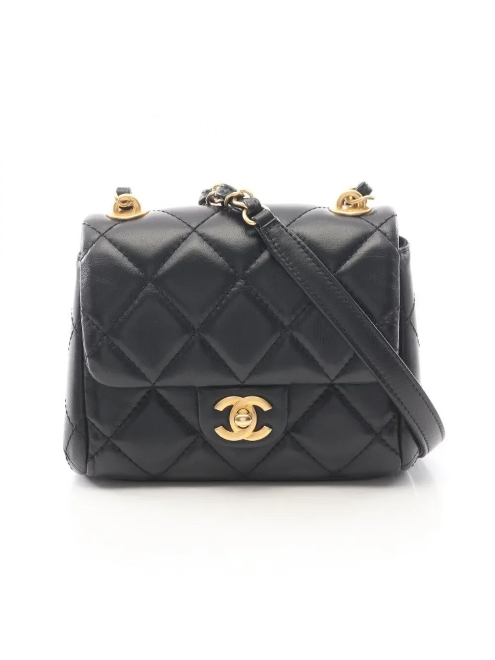 Chanel Shoulder Bag Quilted Small Flap Black Lambskin Chain